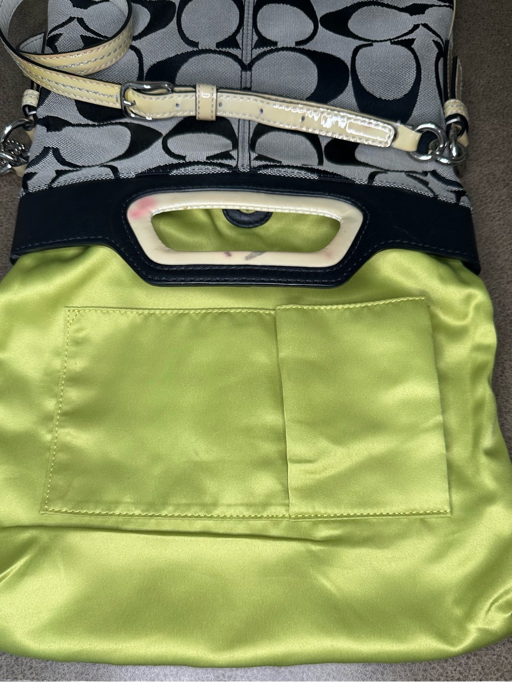 Coach Bonnie Signature Canvas Crossbody Bag in Black & Grey with Green interior - Picture 7 of 16